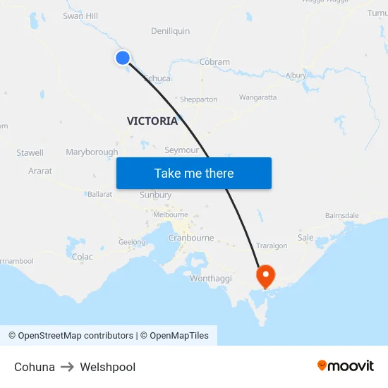 Cohuna to Welshpool map