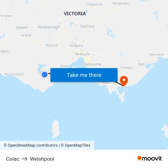 Colac to Welshpool map