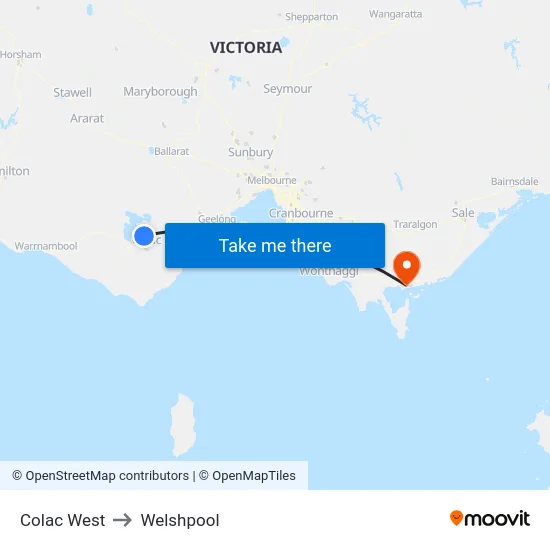 Colac West to Welshpool map