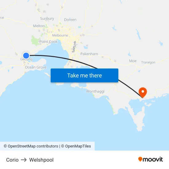 Corio to Welshpool map