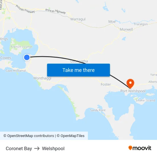 Coronet Bay to Welshpool map