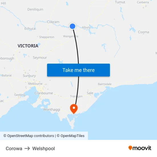 Corowa to Welshpool map