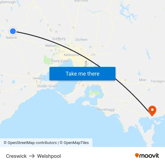 Creswick to Welshpool map