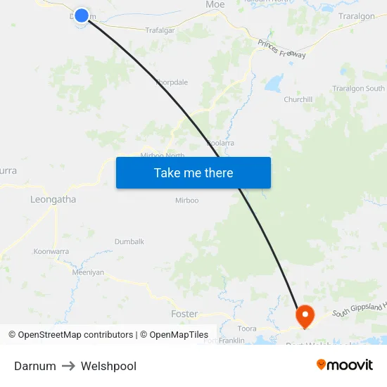 Darnum to Welshpool map