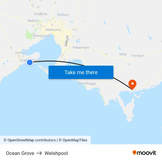 Ocean Grove to Welshpool map