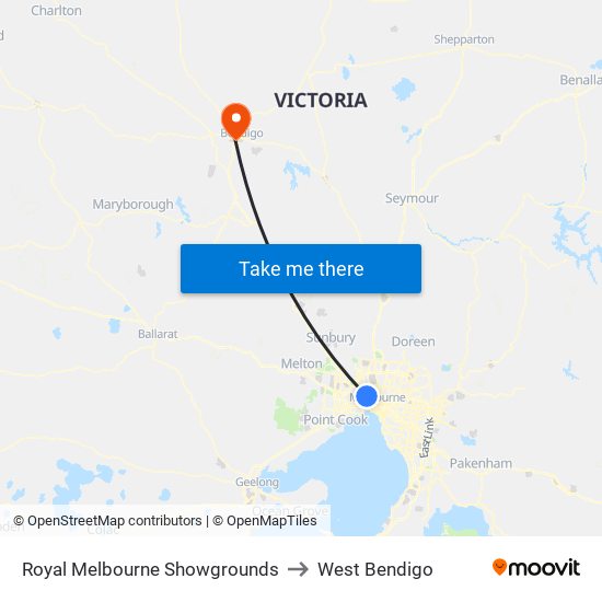 Royal Melbourne Showgrounds to West Bendigo map