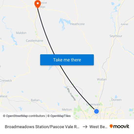 Broadmeadows Station/Pascoe Vale Rd (Broadmeadows) to West Bendigo map