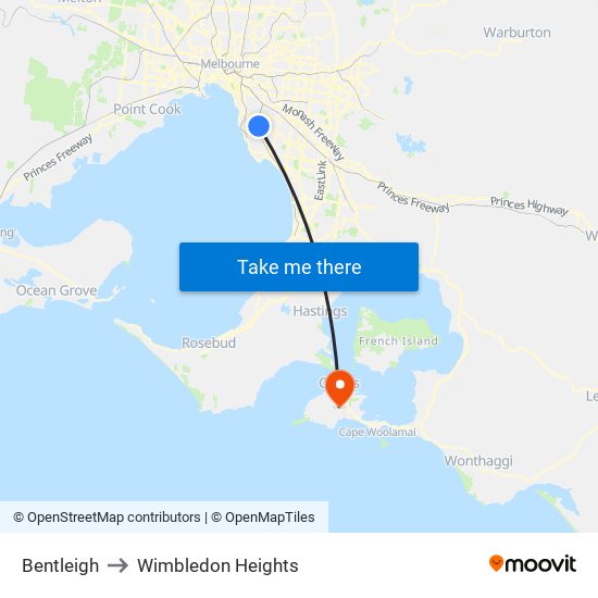 Bentleigh to Wimbledon Heights map