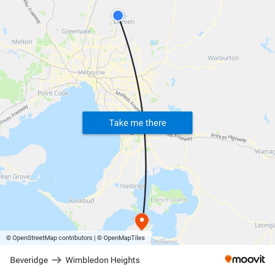 Beveridge to Wimbledon Heights map