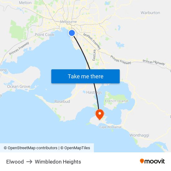 Elwood to Wimbledon Heights map