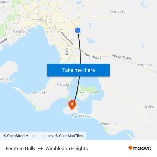 Ferntree Gully to Wimbledon Heights map