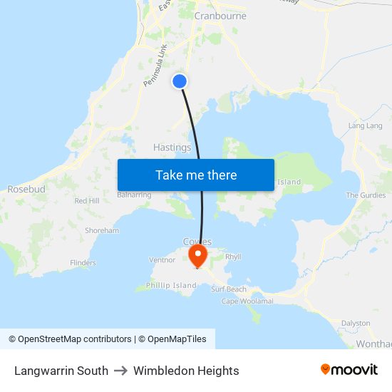 Langwarrin South to Wimbledon Heights map