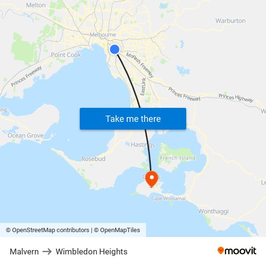 Malvern to Wimbledon Heights map