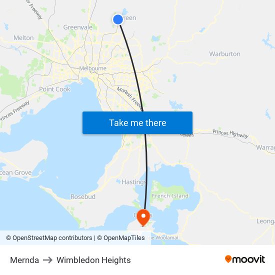 Mernda to Wimbledon Heights map