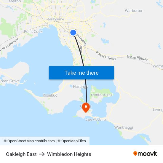 Oakleigh East to Wimbledon Heights map