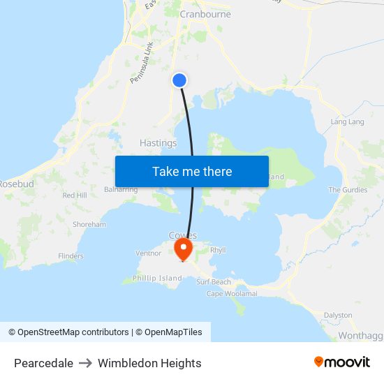 Pearcedale to Wimbledon Heights map