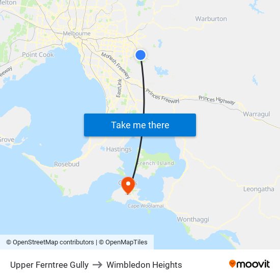 Upper Ferntree Gully to Wimbledon Heights map