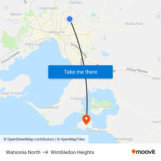 Watsonia North to Wimbledon Heights map