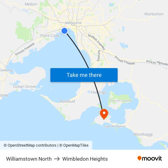 Williamstown North to Wimbledon Heights map