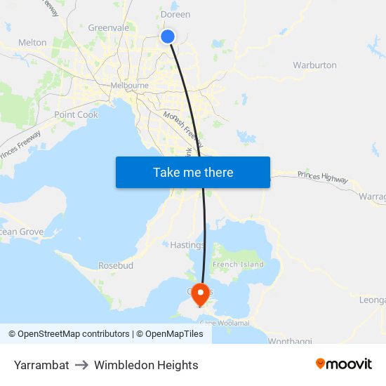 Yarrambat to Wimbledon Heights map