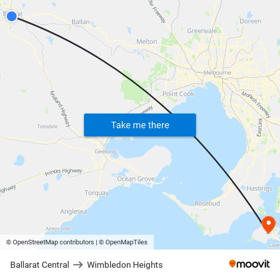 Ballarat Central to Wimbledon Heights map
