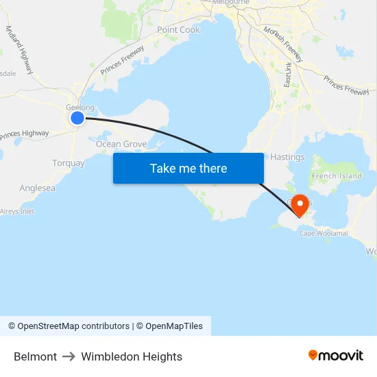 Belmont to Wimbledon Heights map