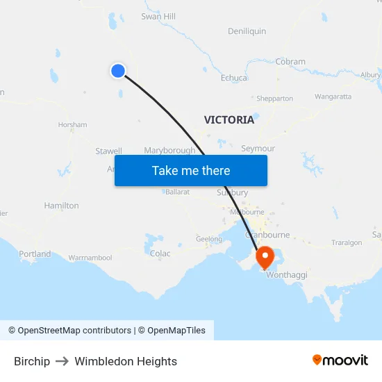 Birchip to Wimbledon Heights map