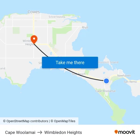 Cape Woolamai to Wimbledon Heights map