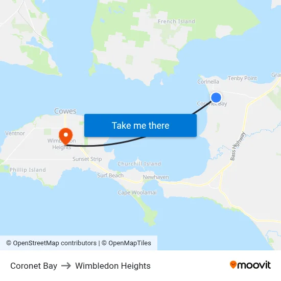 Coronet Bay to Wimbledon Heights map