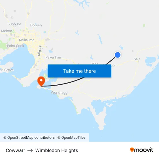 Cowwarr to Wimbledon Heights map
