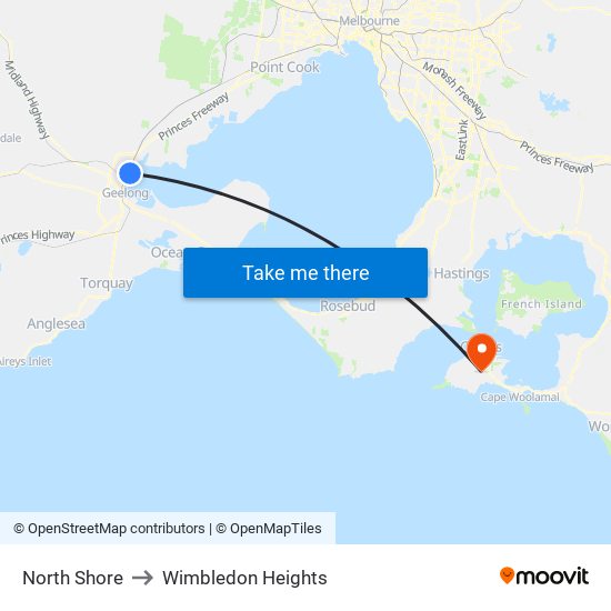 North Shore to Wimbledon Heights map