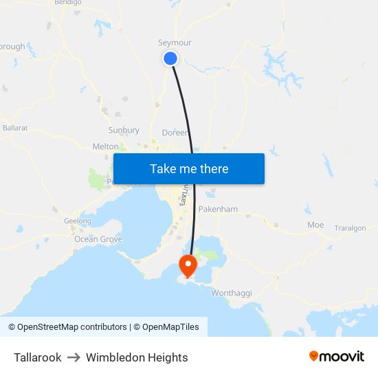 Tallarook to Wimbledon Heights map