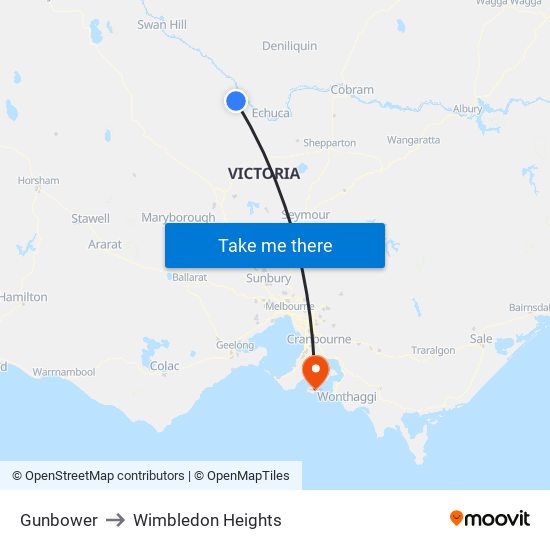 Gunbower to Wimbledon Heights map