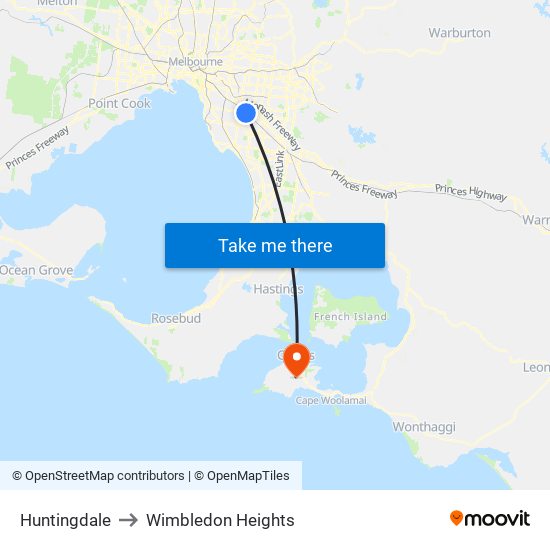 Huntingdale to Wimbledon Heights map