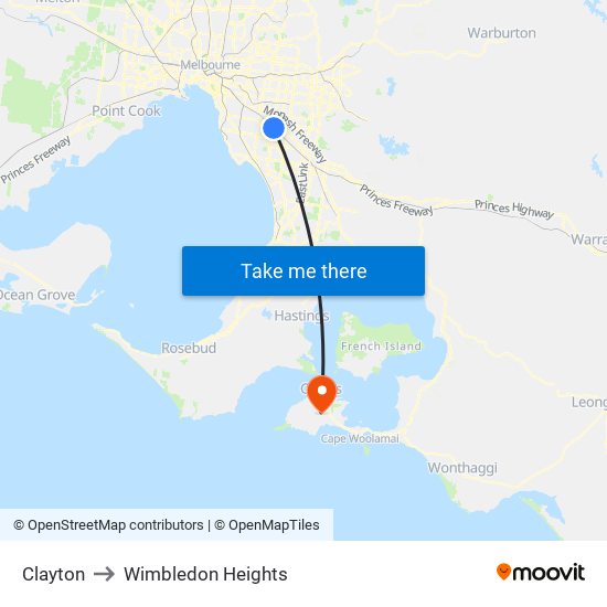 Clayton to Wimbledon Heights map