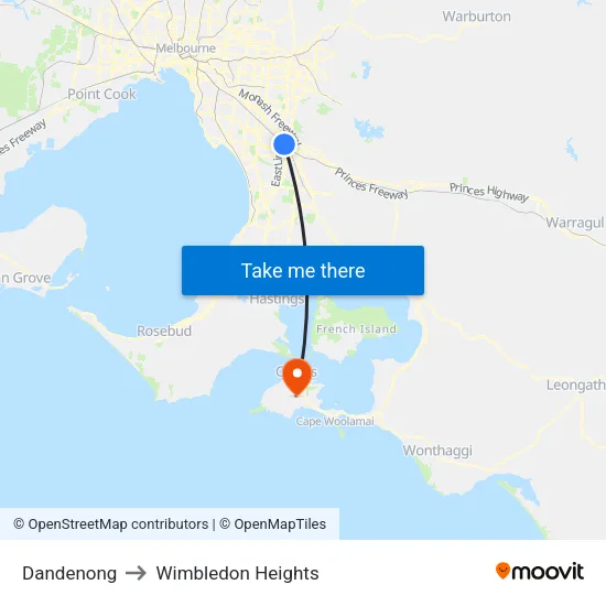 Dandenong to Wimbledon Heights map