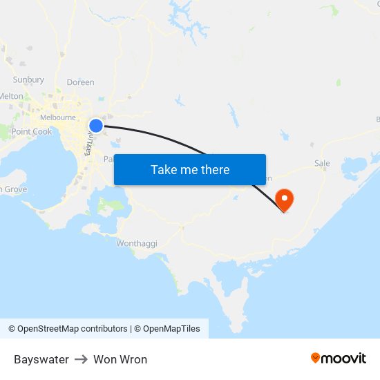 Bayswater to Won Wron map