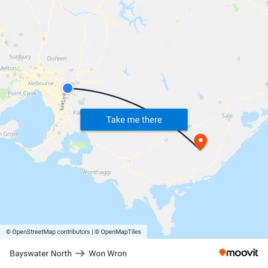 Bayswater North to Won Wron map