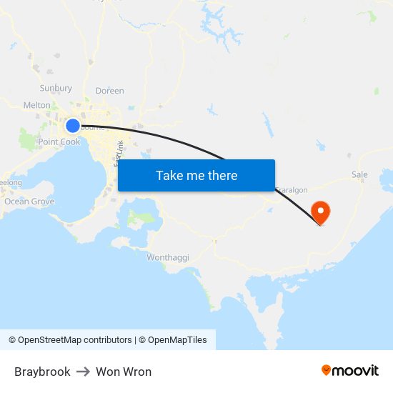 Braybrook to Won Wron map