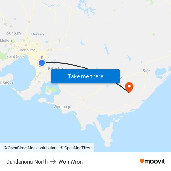 Dandenong North to Won Wron map