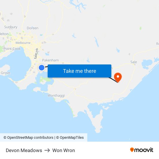 Devon Meadows to Won Wron map