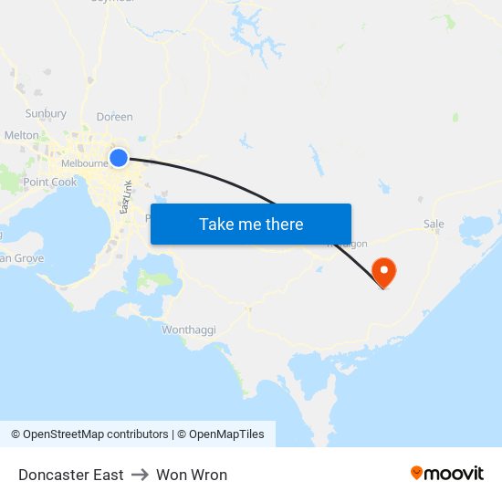 Doncaster East to Won Wron map