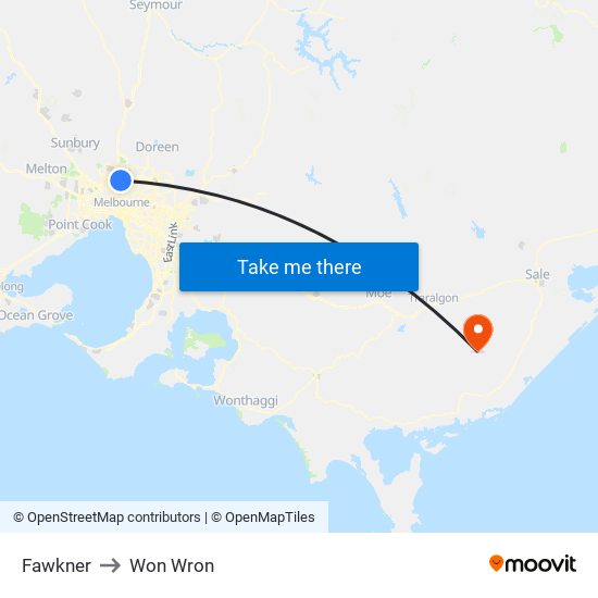 Fawkner to Won Wron map