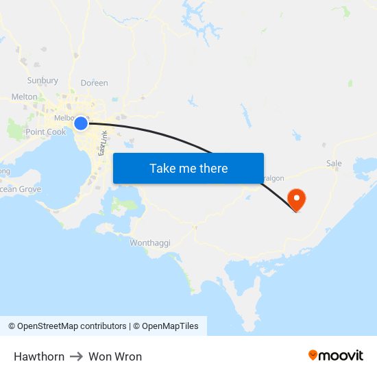 Hawthorn to Won Wron map