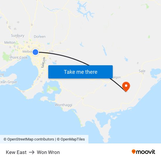 Kew East to Won Wron map