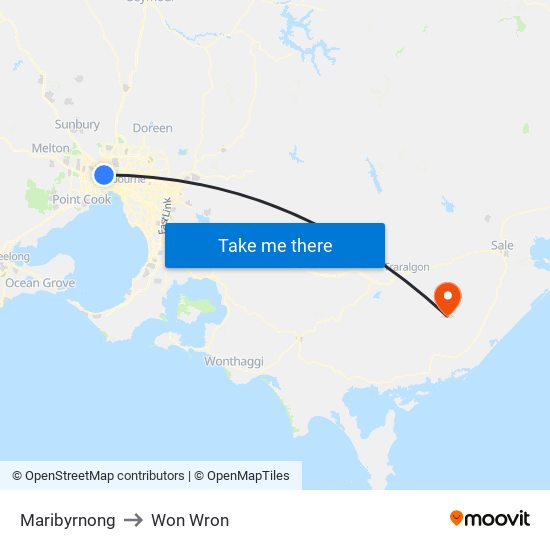 Maribyrnong to Won Wron map