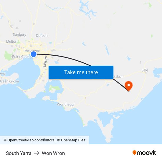 South Yarra to Won Wron map