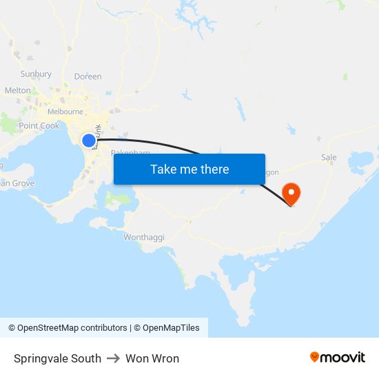 Springvale South to Won Wron map