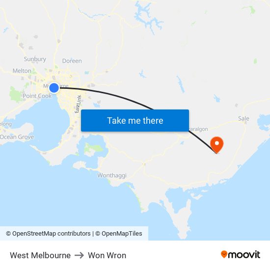 West Melbourne to Won Wron map