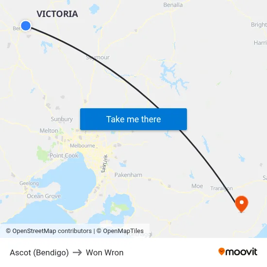 Ascot (Bendigo) to Won Wron map
